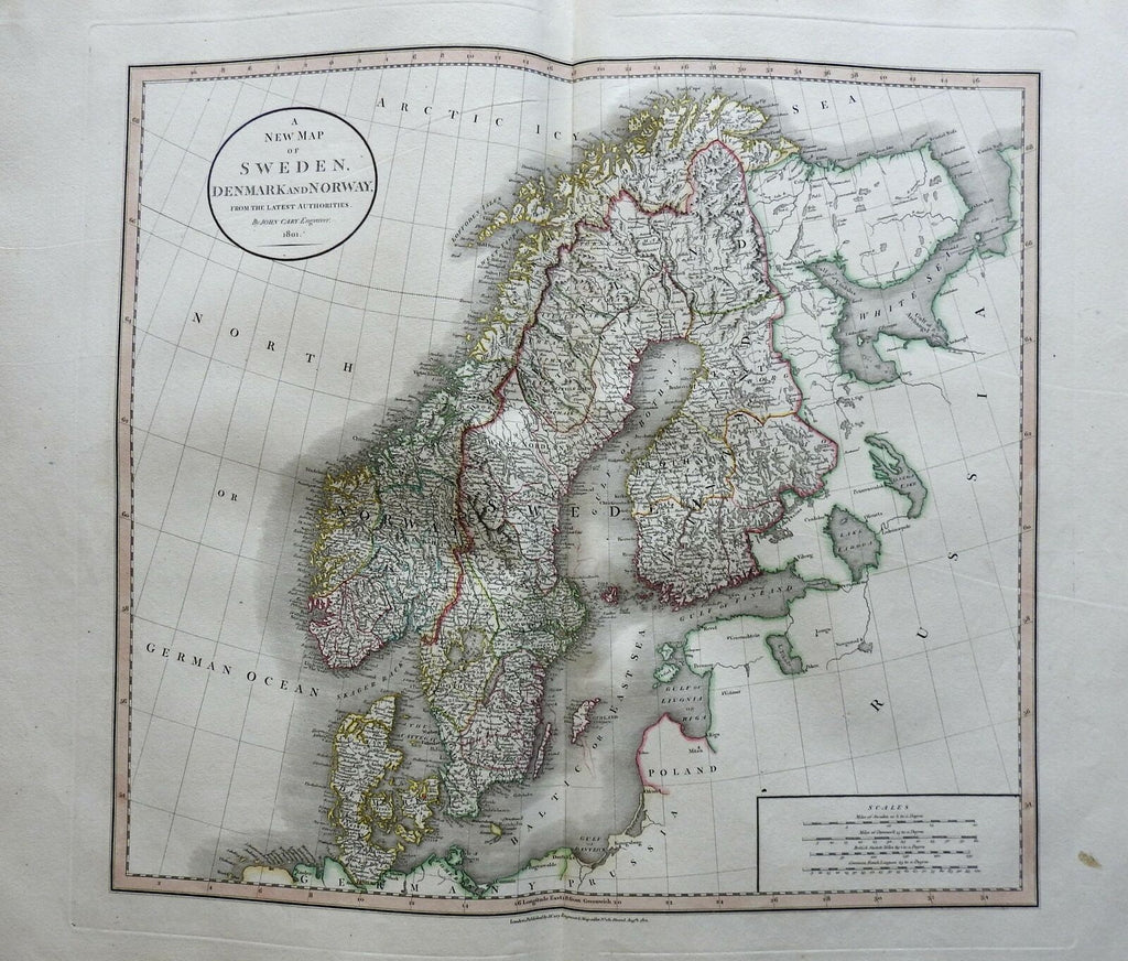 Scandinavia Denmark Sweden Norway Finland 1801 Cary folio map