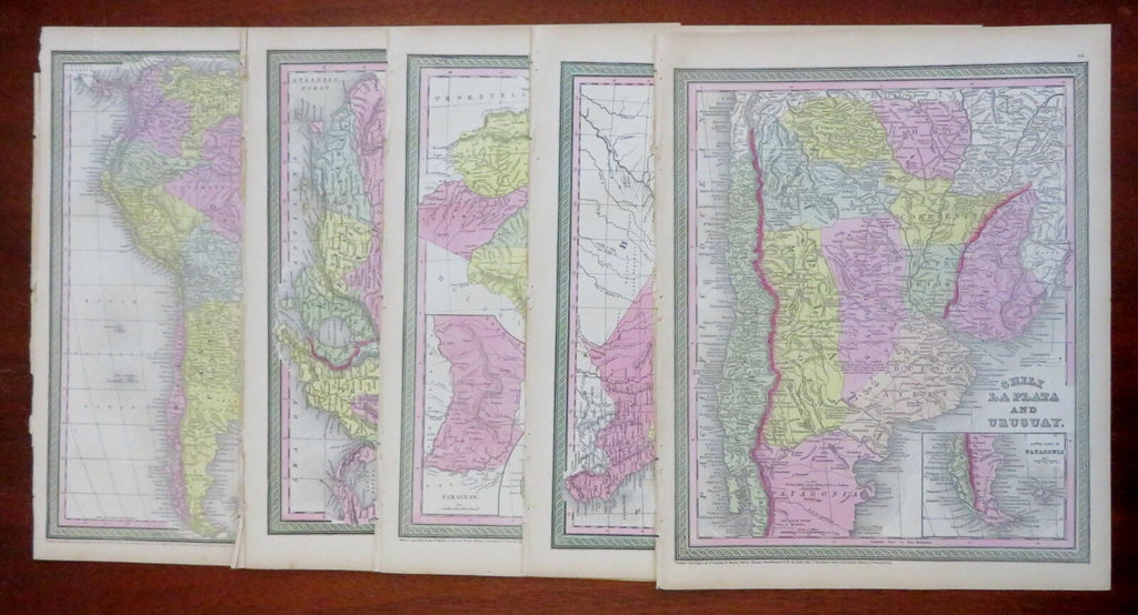 South America Lot x 5 large nice Maps 1850 Cowperthwait Brazil Venezuela Peru