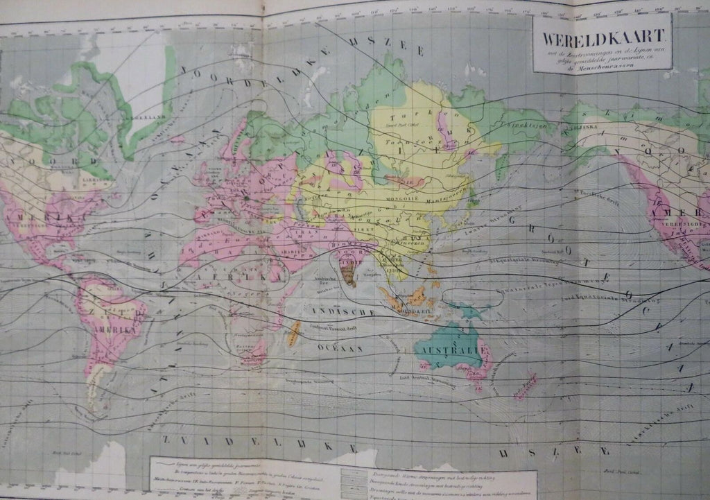 Ethnography Peoples of the World Isotherms 1873 Stemler large map