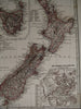 New Zealand West Australia Tasmania Auckland Isthmus 1884 fine old detailed map