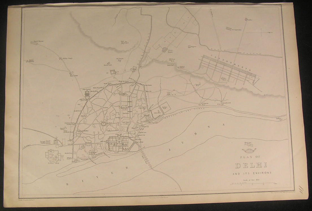 Delhi India detailed city plan by Weller c.1863 scarce old antique city plan