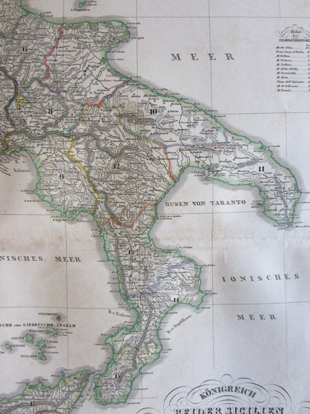 Southern Italy Sicily Malta Gozzo inset 1860 Orlandini Stieler scarce old map