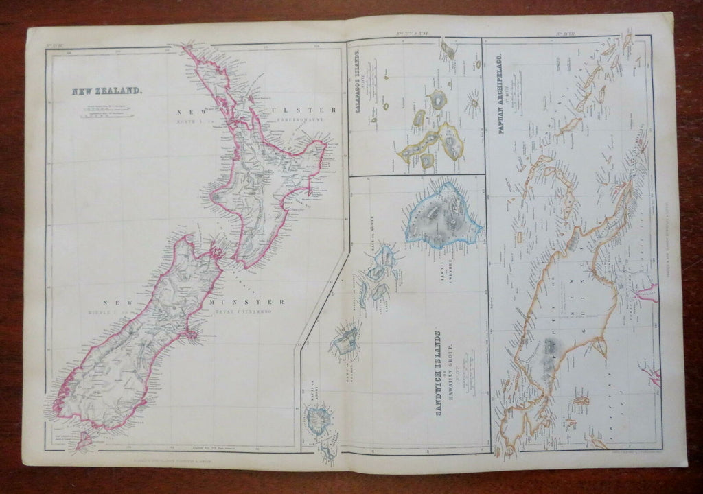 New Zealand Hawaii Papua New Guinea Sandwich Galapagos 1860 Bartholomew map