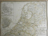 Low Countries Netherlands Belgium Holland w/ Brussels & Amsterdam plans 1854 map