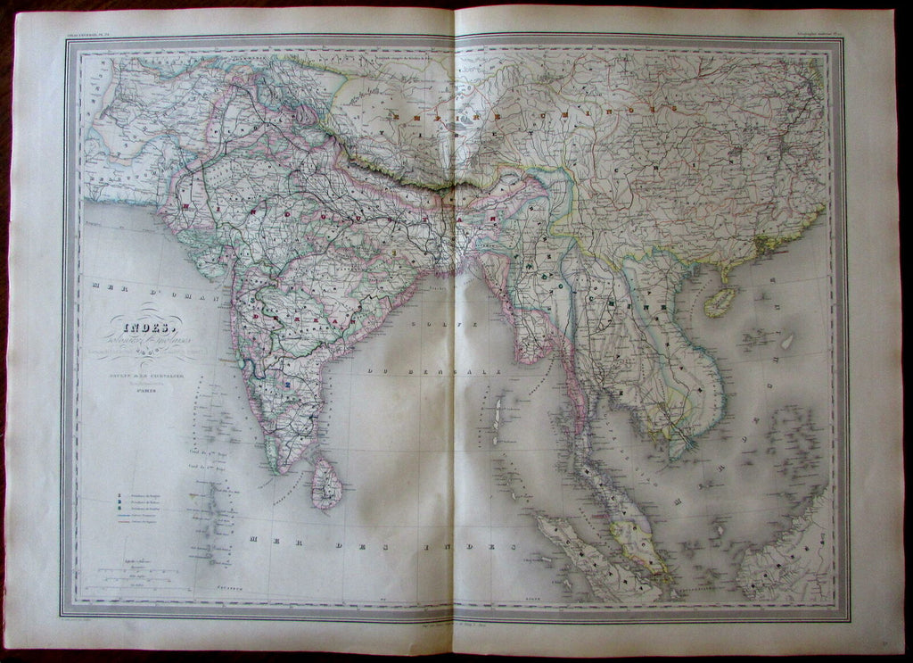 Southeast Asia India British Colonies Siam Malacca 1858 Dufour huge antique map