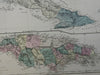 Cuba & Jamaica Caribbean Islands Havana Kingston 1875 Weller large engraved map