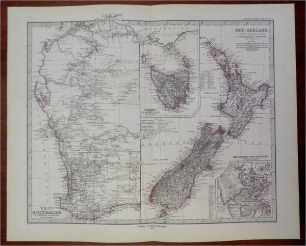 West Australia New Zealand Tasmania Auckland 1880 Petermann detailed map