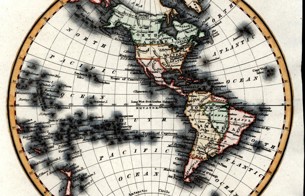 Western Hemisphere North South America New Albion Amazonia c.1835 Walker old map