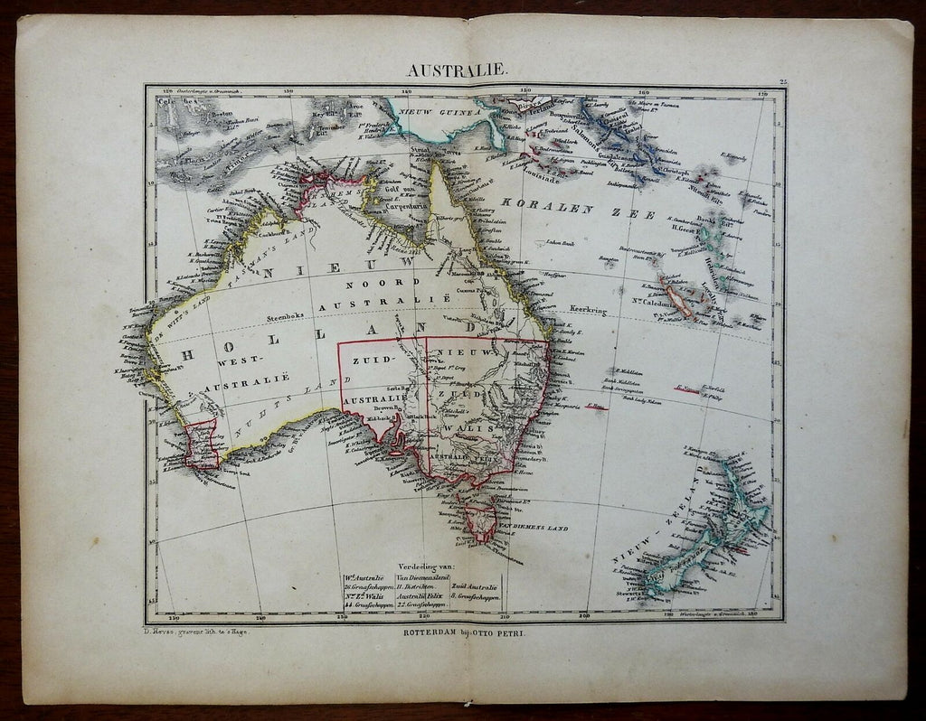 Australia New Zealand New Caledonia Tasmania Solomon Isl. c 1850 Otto Petri map