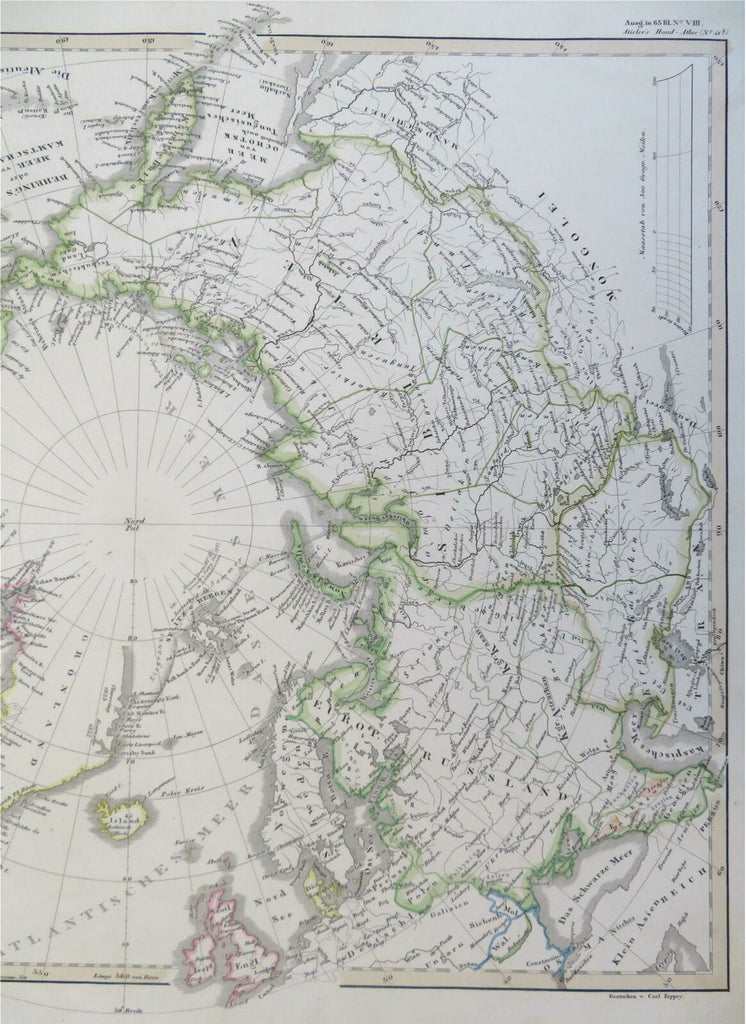 Artic Circle Russia Alaska Greenland North Pole 1854 Berghaus detailed map