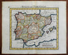 Iberian Peninsula Spain & Portugal 1713 Moll miniature map hand color