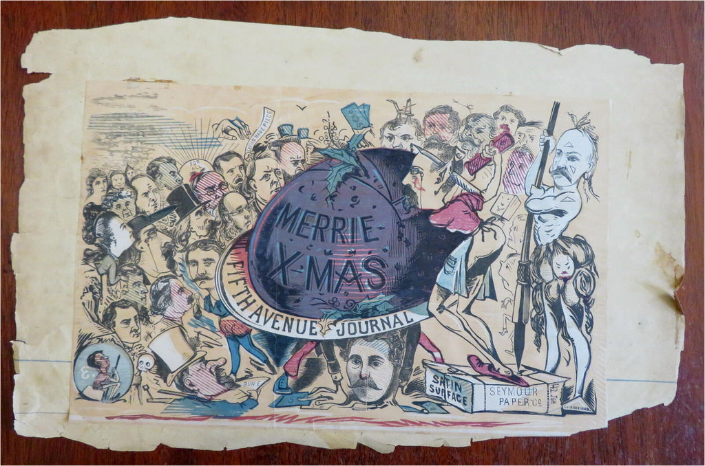 5th Avenue Journal Christmas Celebration Print c. 1870's scrap album leaf