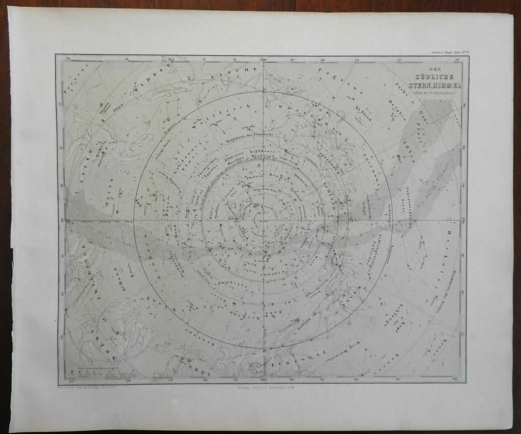Southern Constellations Night Sky Zodiac Celestial 1867 Stieler celestial map