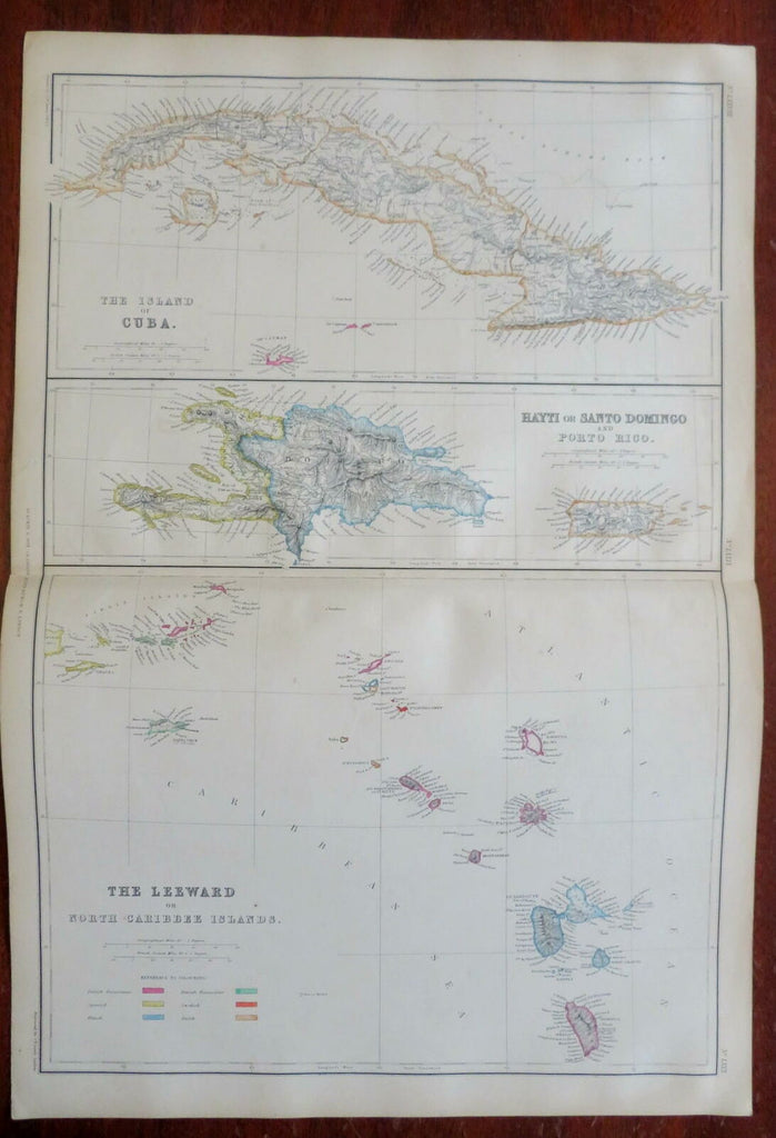 Caribbean Islands Leeward Island Cuba Hispaniola 1860 Bartholomew map