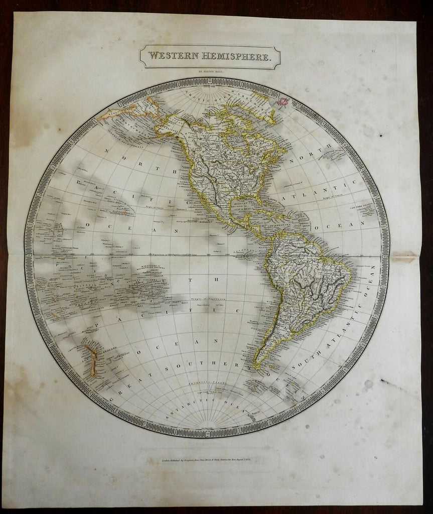 Western Hemisphere North America South America New Zealand Hawaii 1829 Hall map