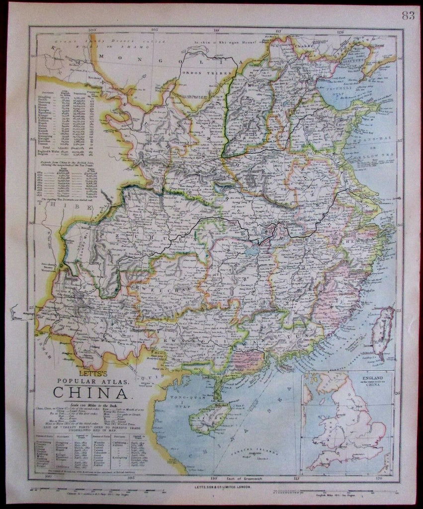China shows list of Treaty Ports open to foreign trade 1883 Lett's SDUK map