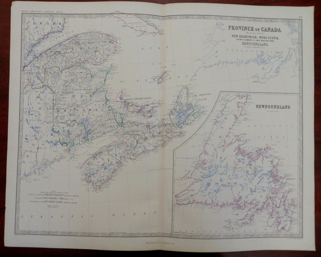 Canadian Maritimes Nova Scotia New Brunswick 1865 Johnston large folio map