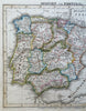 Spain & Portugal Iberia Lisbon Madrid Barcelona 1843 Stieler engraved map