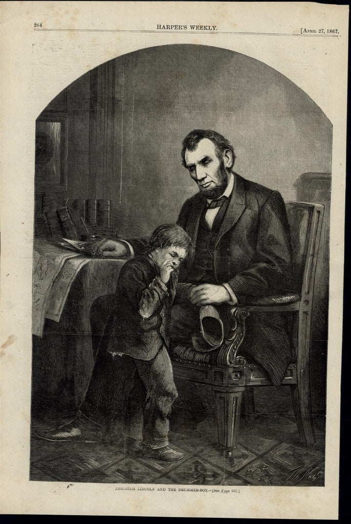 President Abraham Lincoln & Drummer Boy 1867 great old print for display