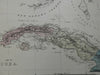 Cuba & Jamaica Caribbean Islands Havana Kingston 1875 Weller large engraved map