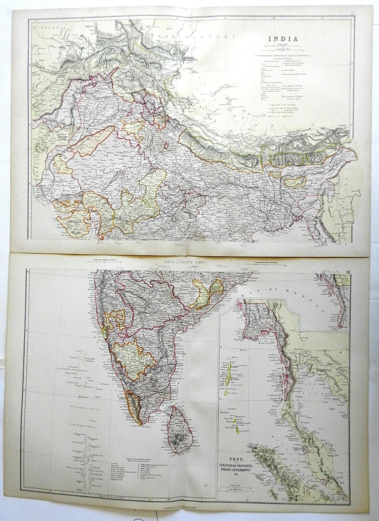 India British Raj Calcutta Bombay Dehli Southeast Asia 1882 two sheet map