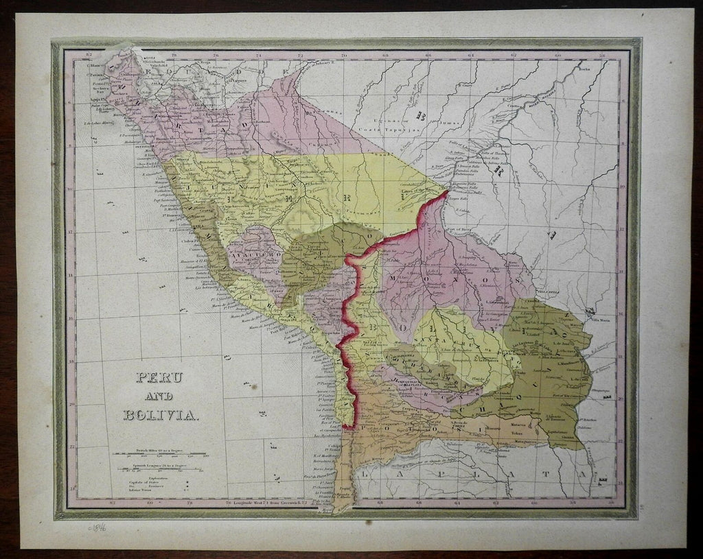 Peru & Bolivia Lima La Paz Andes Mountains Amazon River 1846 Mitchell map