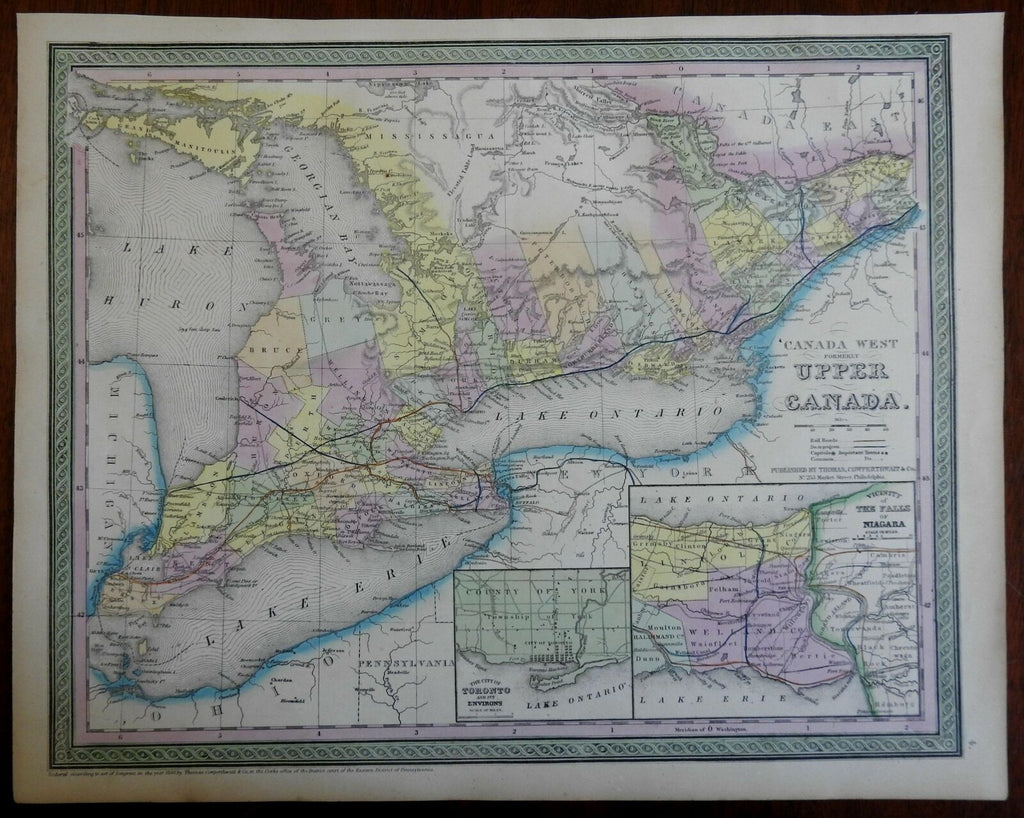 Upper Canada Lake Erie Lake Ontario Toronto Niagara Falls 1850 Cowperthwait map