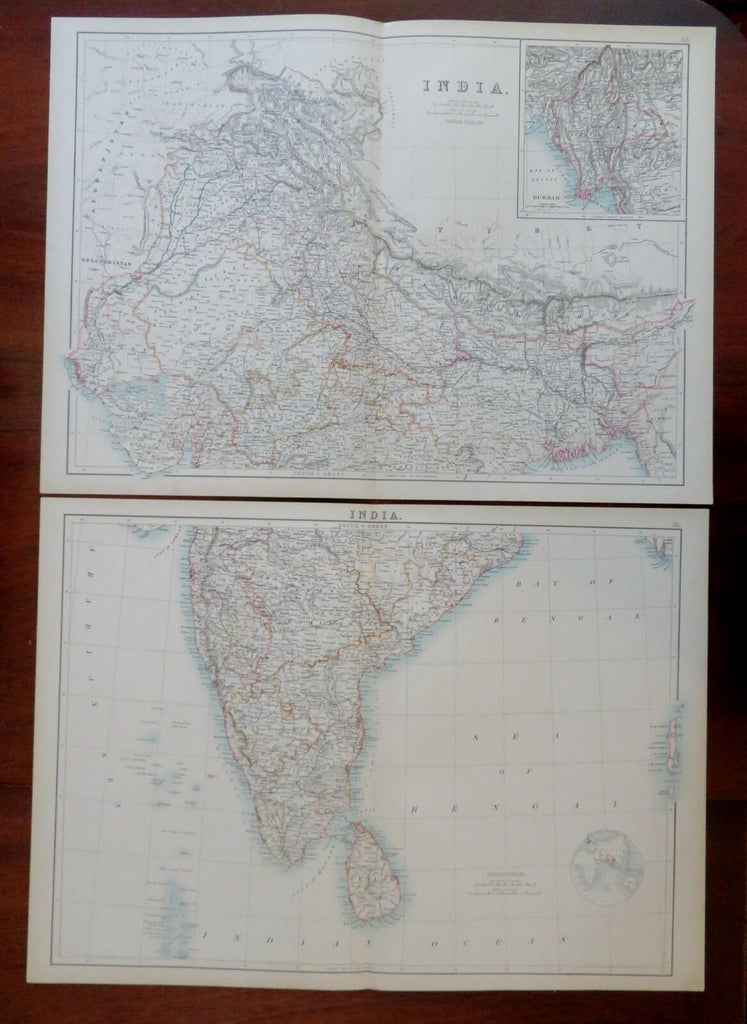 India British Raj Calcutta Delhi Agra 1890 scarce Scribner-Black 2 sheet map