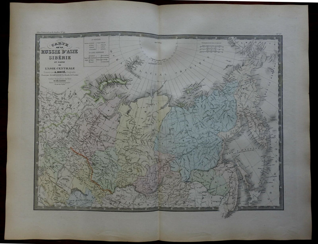 Central Asia Siberia Russia Mongolia c 1830's Brue large detailed map hand color