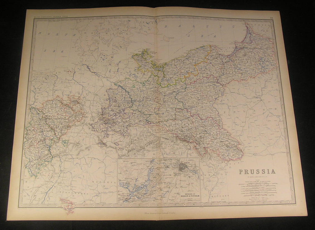 Prussia Gulf of Danzig Westphalia ca. 1862 fine large antique color map