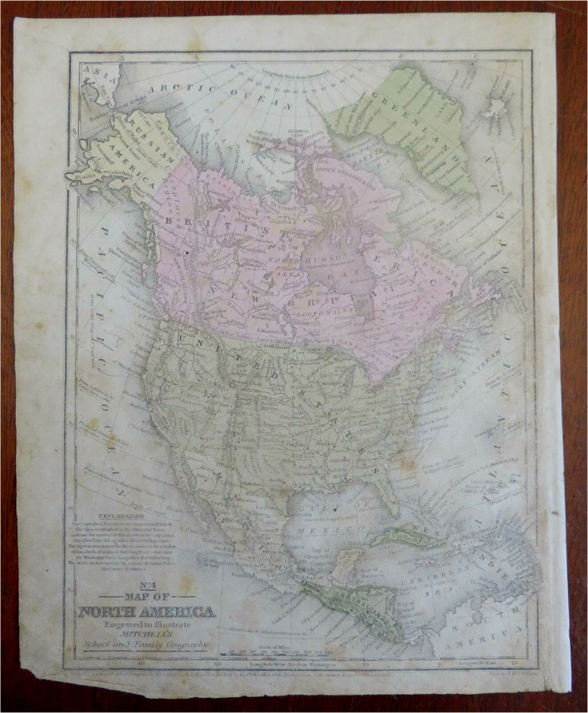 North America United States Canada Mexico Caribbean 1852 Mitchell map