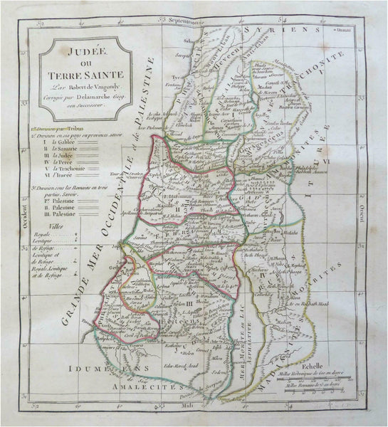 12 Tribes of Israel Holy Land c.1795-1806 Vaugondy Delamarche engraved map