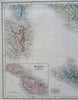Southern Italy Kingdom of Naples Sicily Malta inset 1853 Hall engraved Black map