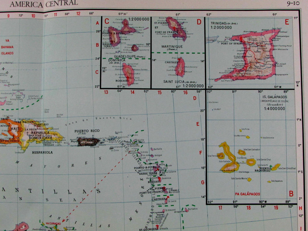 Caribbean South America Christian Missions large detailed 1950s old map
