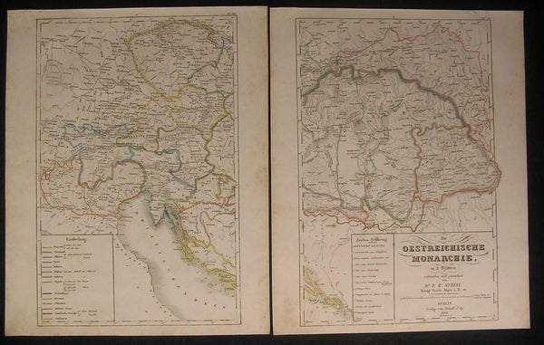 Austrian Empire Venice Lombardy 1834 antique engraved hand color outline map