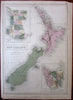 New Zealand van Diemens Land SW Australia 1850 Hughes large folio antique map