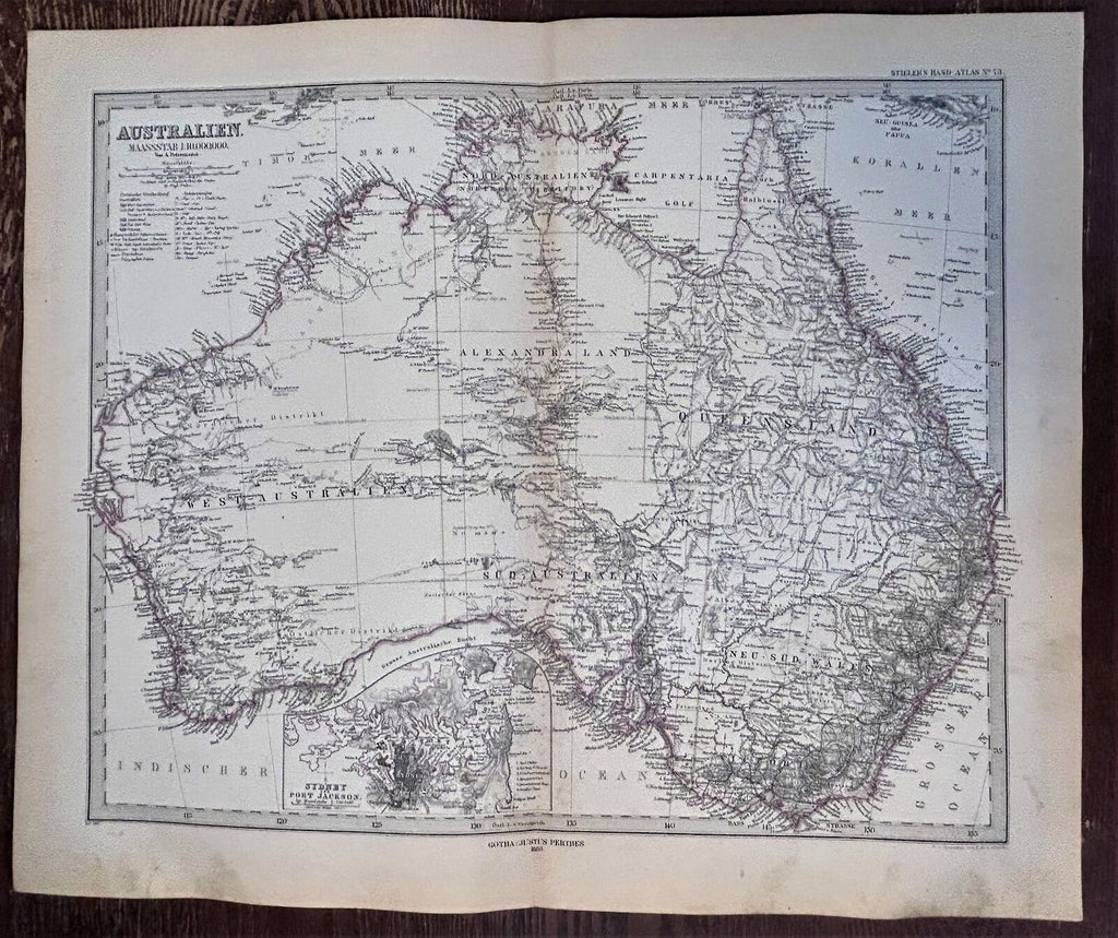 Australia Queensland New South Wales Port Jackson Sydney 1880 Petermann map