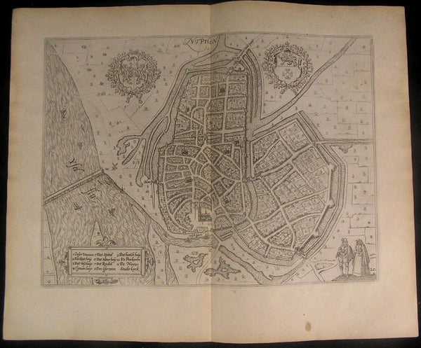 Zutphen Netherlands city plan 1582 by Guicciardini fine original antique map