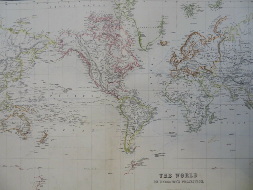 World Map on Mercator's Projection 1890 scarce folio Scribner-Black map