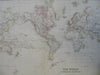 World Map on Mercator's Projection 1890 scarce folio Scribner-Black map