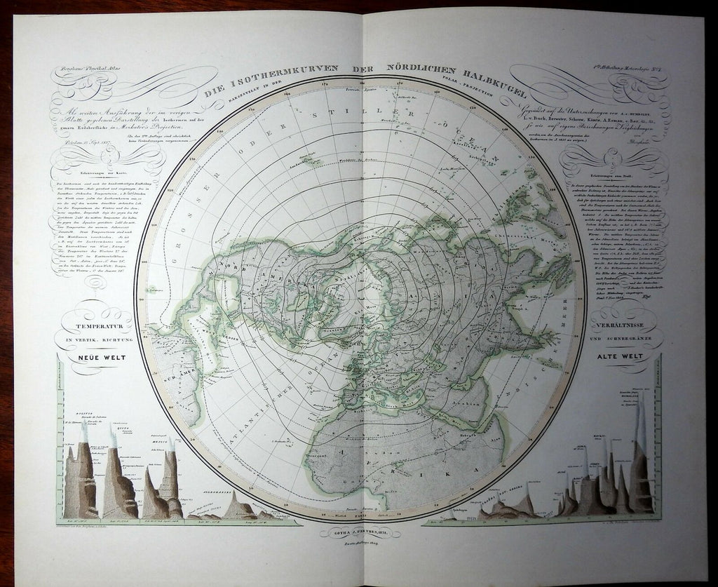 Isothermic Northern Hemisphere World Temperatures Mt. heights 1838 Berghaus map