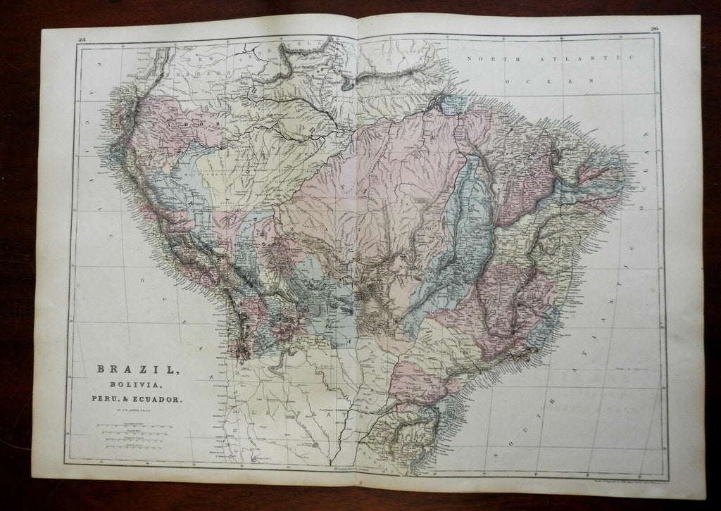 Brazil Bolivia Peru Ecuador 1875 Lowry large detailed scarce map