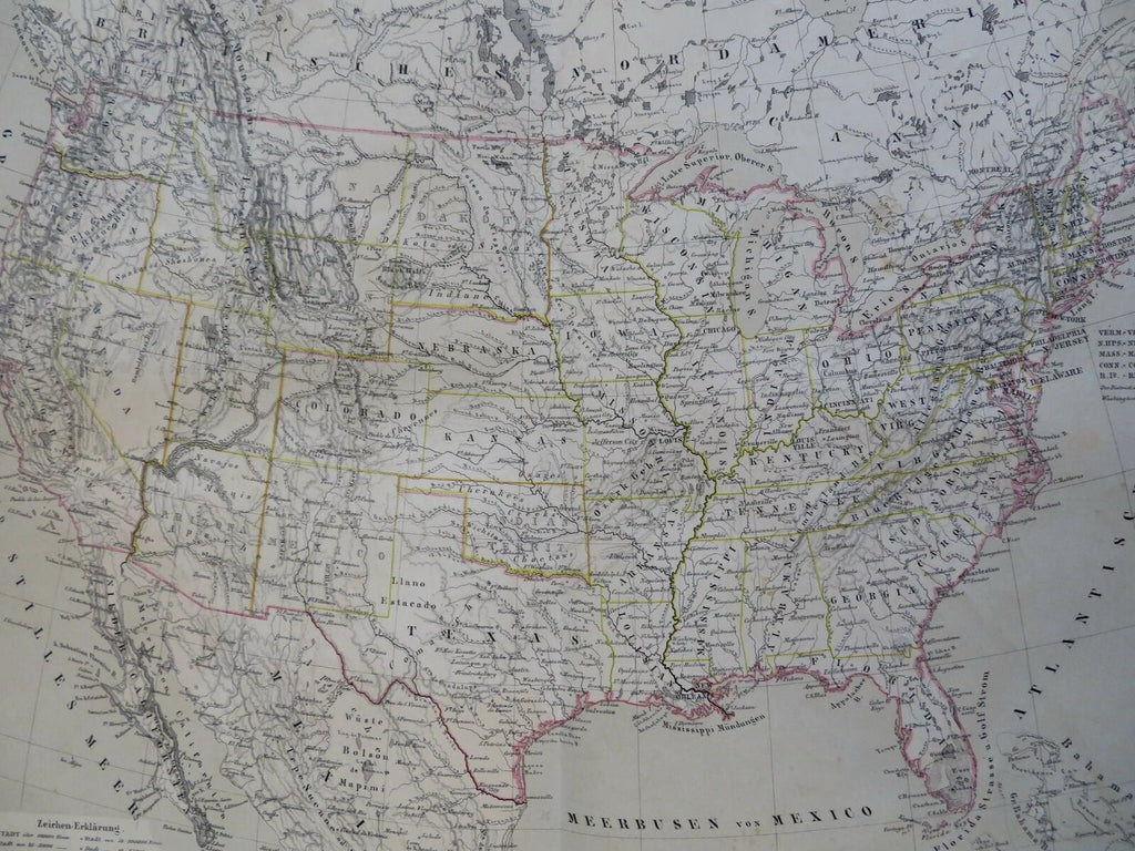 United States Texas Florida California New York 1885 Flemming detailed map