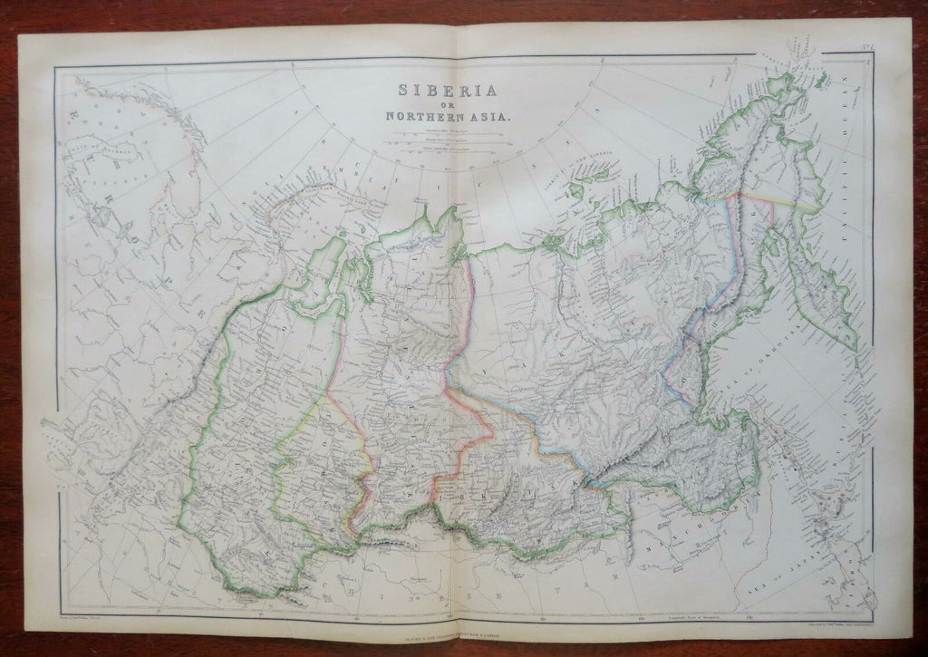 Russian Empire Siberia Kamchatka 1860 Weller & Bartholomew large color map