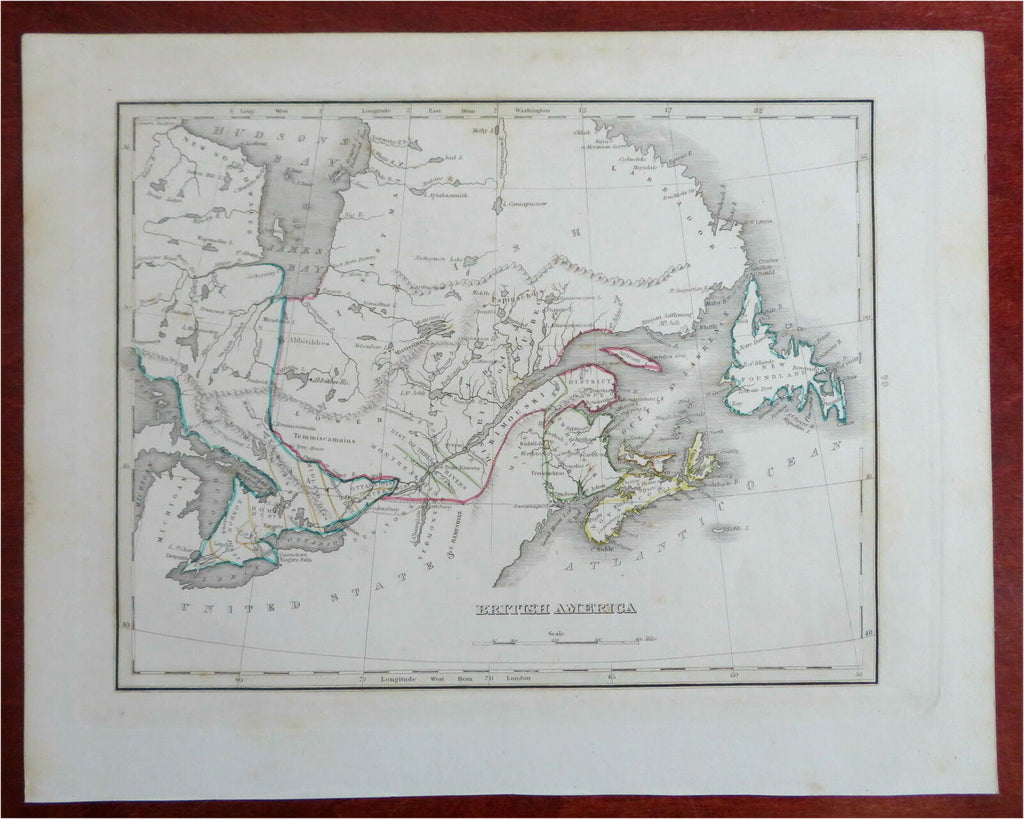 Eastern Canada Maritime Provinces Ontario Quebec Montreal 1830's Bradford map