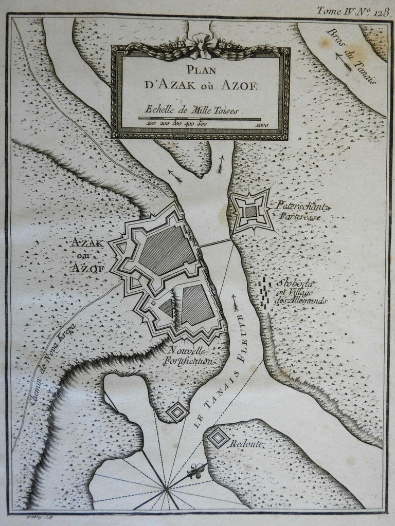Azov Crimean Peninsula Don River city plan fortifications 1760 Bellin map