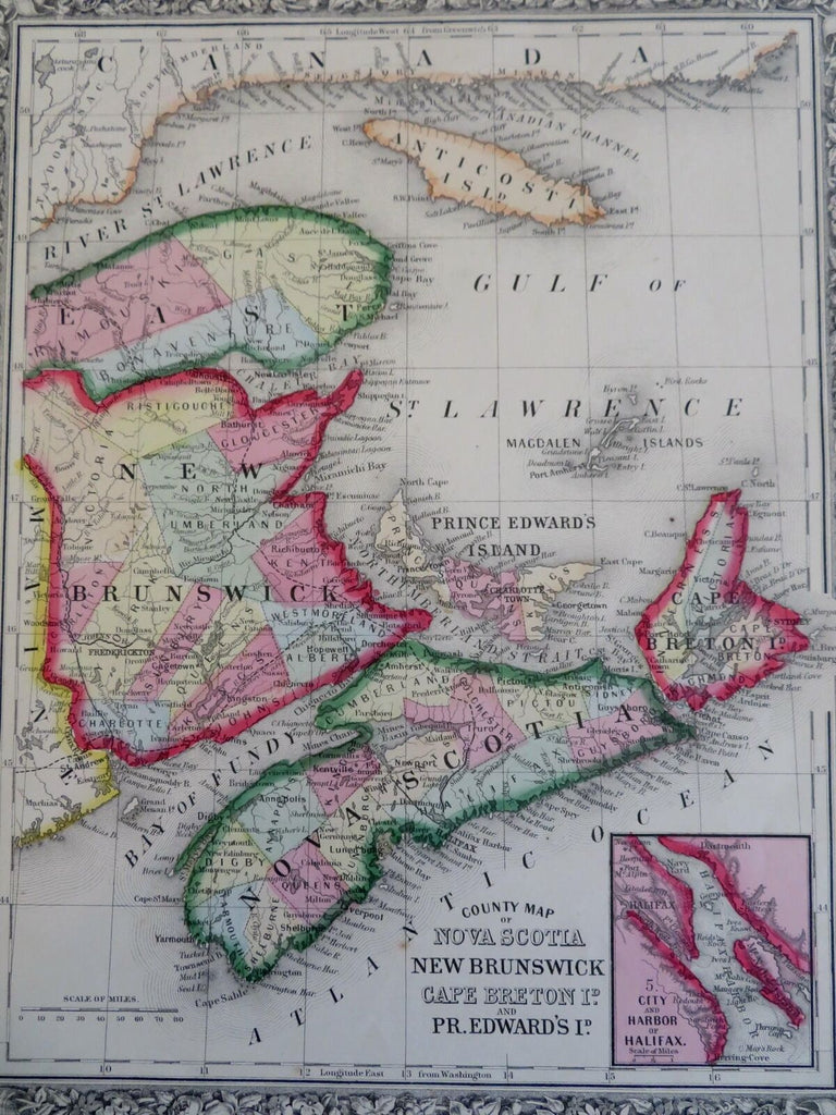 Canadian Maritimes New Brunswick Nova Scotia Newfoundland 1863 Mitchell map
