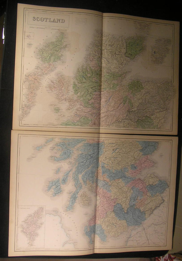 Scotland Rum Island Hebrides Perth 1855 large old hand color 2 sheet map