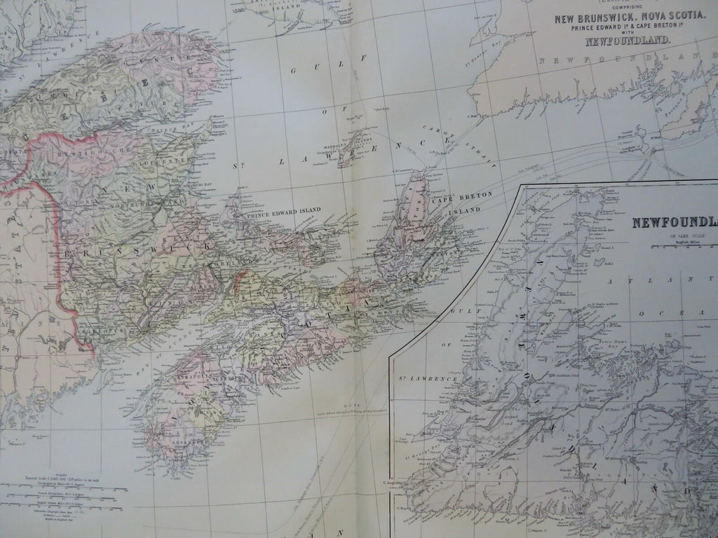 Canadian Maritimes New Brunswick Newfoundland 1889-93 Bradley folio map
