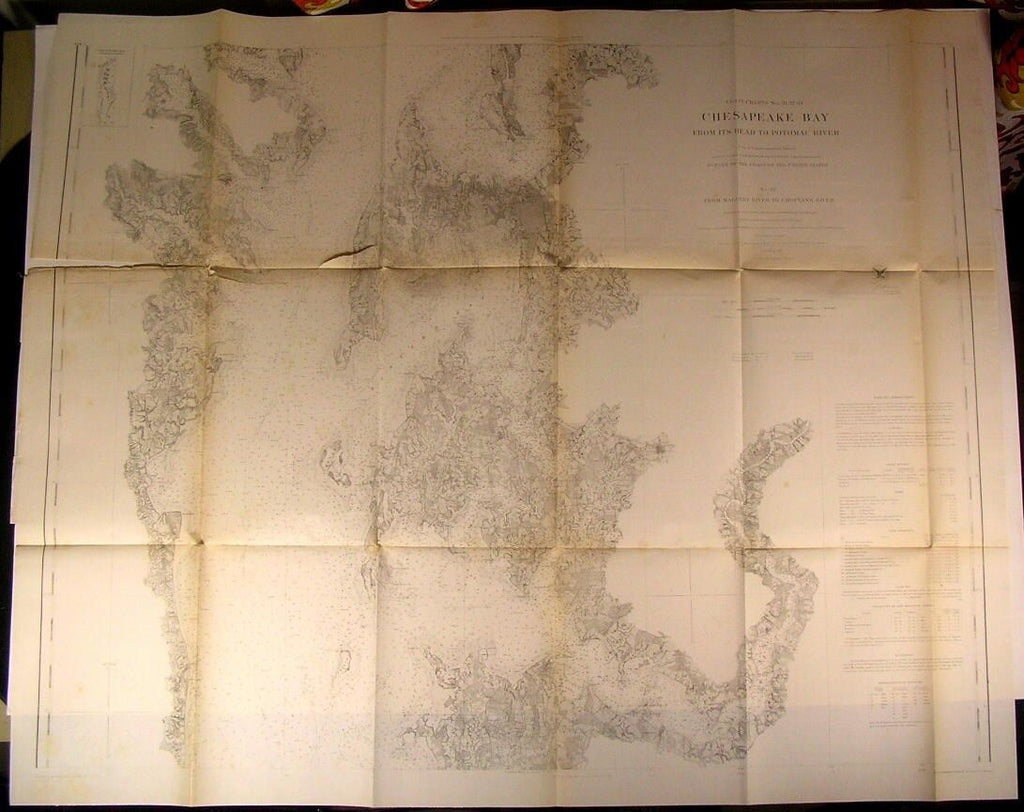 Chesapeake Bay Head to Potomac River Virginia 1862 U.S.C.S. old nautical chart